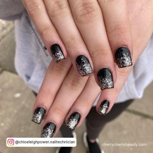 Black And Silver Ombre Nails In Square Shape