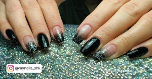 Black And Silver Ombre Nails With Lines