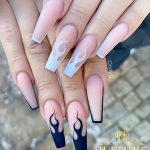 Black And White Flame Nails On Both Hands