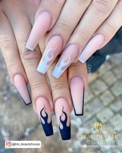 Black And White Flame Nails On Both Hands