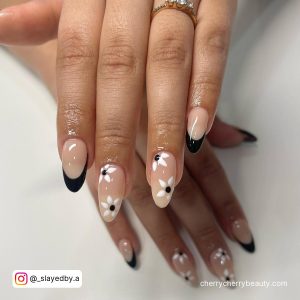 Black And White Flower Nail Art For A Minimalistic Look