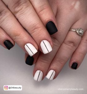 Black And White Matte Nail Designs With Lines