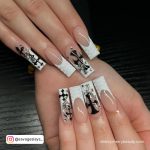 Black And White Nail Designs With Rhinestones In French Manicure
