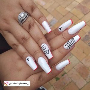 Black And White Nails Long With Red Tips