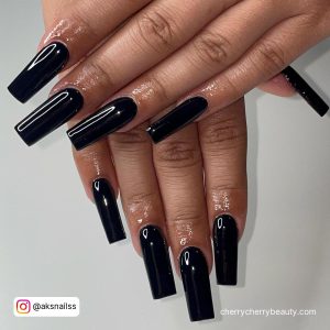 Black Coffin Acrylic Nails In One Shade