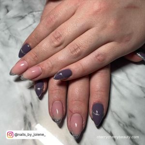 Black French Tip Nails With Silver Tips