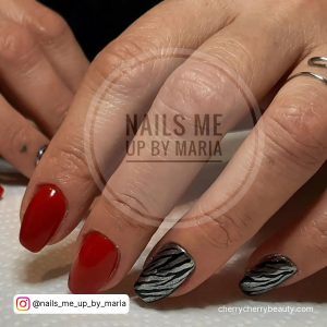 Black Red Silver Nails With Zebra Print