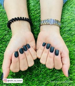 Black Short Acrylic Nails On Grass