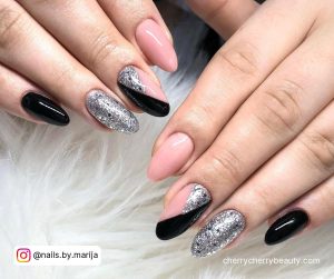 Black &Amp; Silver Nail Designs With Pink Combination