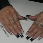 Black Tip Acrylic Nails With Marble Design