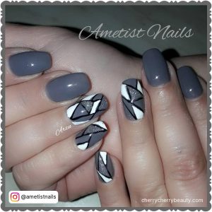 Black White And Gray Nail Designs With Geometric Design