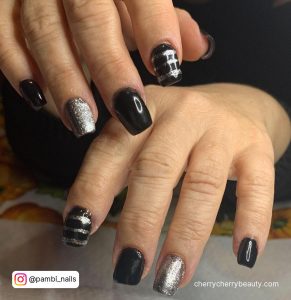 Black With Silver Nails And Lines