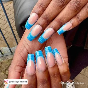 Blue Acrylic Nails Coffin With Design On Tips