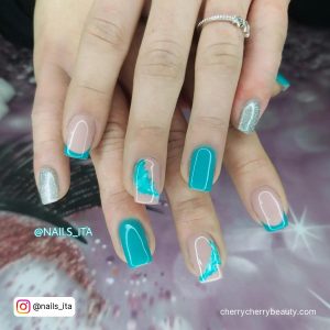 Blue And Silver Nail Ideas On Short Length