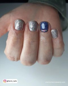 Blue And Silver Sparkly Nails For Short Length
