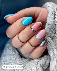 Blue Silver Nails With Diamonds