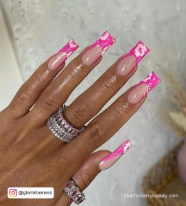 Blush Pink Acrylic Nails With White Design