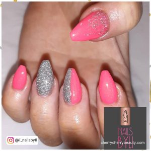 Blush Pink Nails With Silver Glitter
