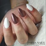 Brown And White Nails With A Glossy Finish