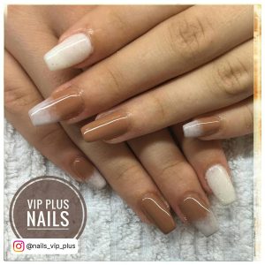 Brown And White Ombre Nails For A Simple Look