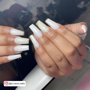 Classy Summer White Acrylic Nails With Piercings With Salon Background