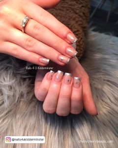 Clear Nails With Silver Glitter Tips With Stars
