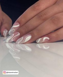 Clear Nails With White Lines In Marble Effect