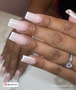 Clear Nails With White Outline With Ring In One Finger