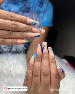 Clear Pink Acrylic Nails With Blue Color