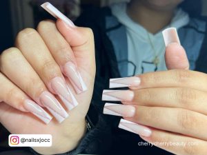 Clearish Pink Acrylic Nails With White Tips