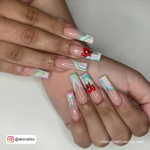 Coffin Acrylic Nail Designs With Red Heart