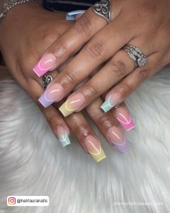 Coffin Acrylic Nails With Cute Colored Tips