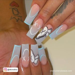 Coffin Cute Acrylic Nails With Butterflies