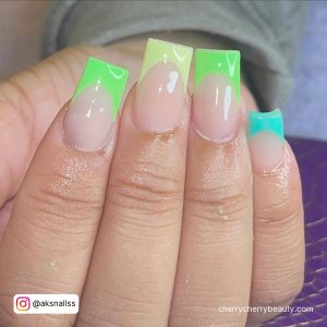 Coffin Emerald Green Acrylic Nails With Color On Tips Only