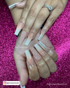 Coffin French Tip Acrylic Nails With Ombre Effect