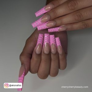 Coffin Pink Acrylic Nails With Nude Base