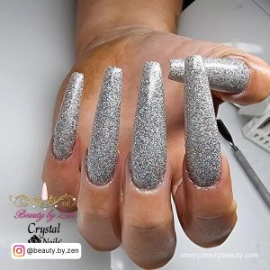Coffin Silver Chrome Nails For Extra Long Nails