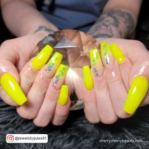 Coffin Yellow Acrylic Nails In Neon Shade