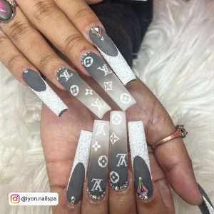 Cute Long White Nails With Xl Logo
