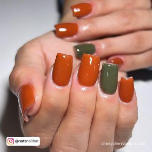 Cute Short Acrylic Nails Ideas In Burnt Orange Color