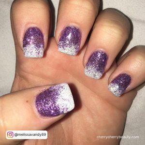 Dark Purple And White Ombre Nails With Glittery Texture