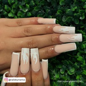 Flame Nails White With A Nude Base