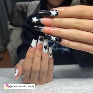 French Tip Acrylic Nails Long In Black And White