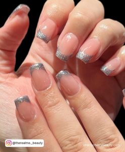 French Tip Acrylic Nails With Silver Tips