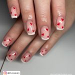 French Tip Valentine Short Nails With Small Red Hearts