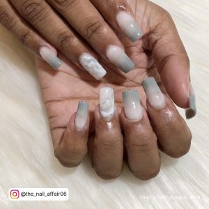 Gray And White Ombre Nails In Coffin Shape