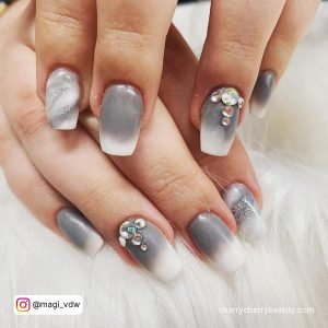 Gray And White Ombre Nails With 3D Design