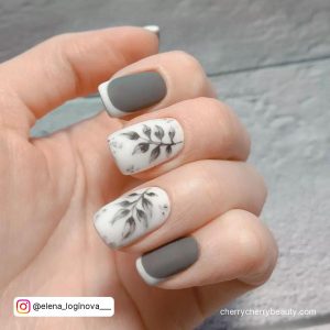 Gray Nails With White Tips With Stems