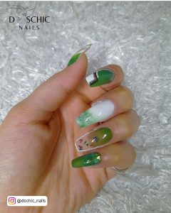 Green And White Acrylic Nails For Parties