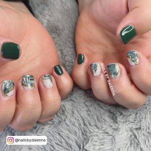 Green And White Marble Nails For An Elegant Look